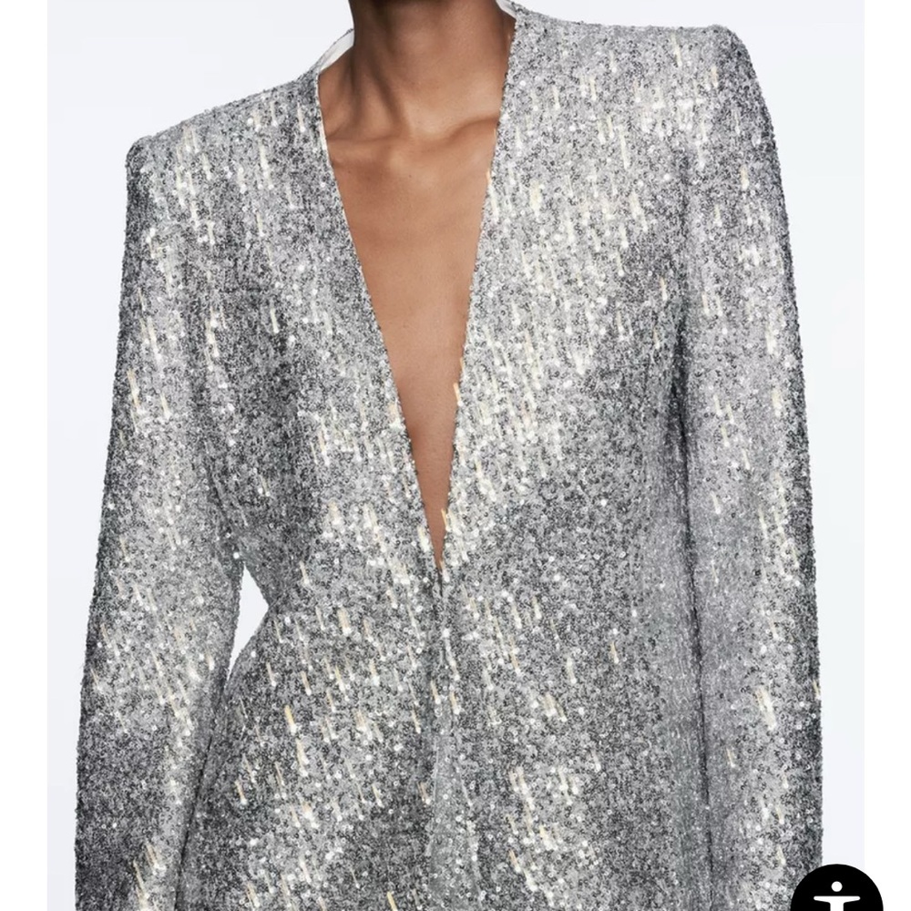 ZARA Sequinned Blazer - Silver
